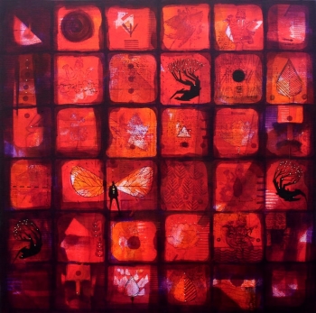 Charcoal & Acrylic on canvas painting titled The Story of Love