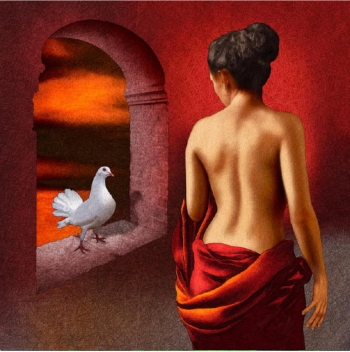 Mixed media on canvas painting titled The stranger