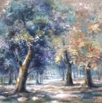 Acrylic on Canvas painting titled The Sun-dappled Forest II