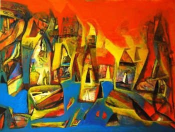 Acrylic on Canvas painting titled Aura of Varanasi- III