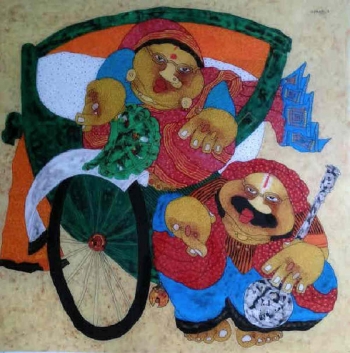 Oil on Acrylic sheet painting titled A Royal Ride