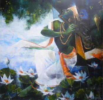 Acrylic on Canvas painting titled The Charming Flute Player