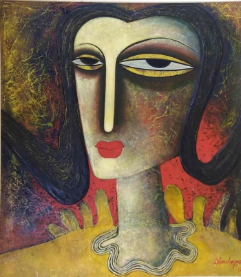 Tempera on canvas board painting titled A Woman in Love IV