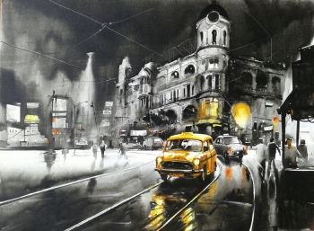 Acrylic on Canvas painting titled One Monsoon Night