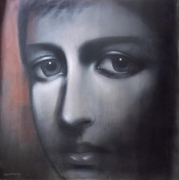 Charcoal & Acrylic on canvas painting titled The Innocence in Those Eyes