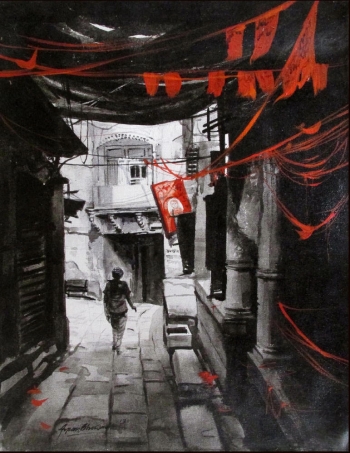 Acrylic on Canvas painting titled The Fascinating Streets of India II