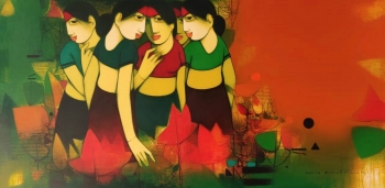 Acrylic on Canvas painting titled Whispering Secrets