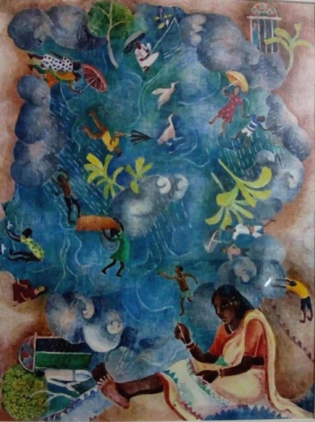 Watercolour on Paper painting titled The Rain Song