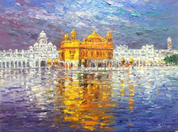 Acrylic on Canvas painting titled Harmandir Sahib