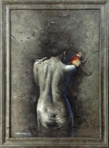 Acrylic on Canvas painting titled The Nude with a Butterfly