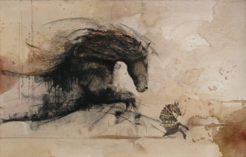  Mixed Media on paper painting titled Stallions in Action IV